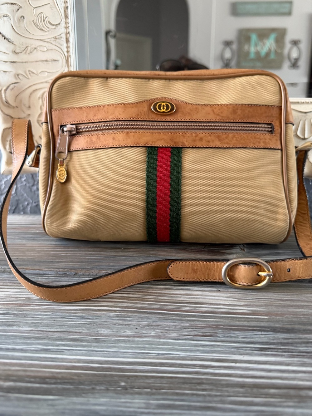Gucci Web Sherry Line Canvas Camera Crossbody Bag Shoulder Bag Vintage